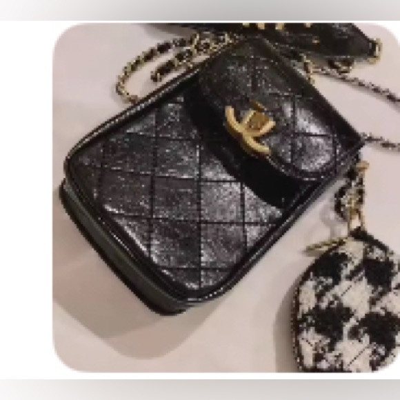 AVAILABLE FOR TRADE ONLY!  Black C C Quilted Leather Chain Bag or Crossbody - Picture 3 of 3